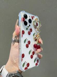 1pc Transparent Solid Color Phone Case With Camera Protection And Cute Cartoon Cherry Pattern, With Cherry Pendant Charm, Compatible With Iphone18/18Pro/17Promax/17/17Air/17pro/17promax/16/16Pro/16plus/16Promax/15/14/13/12/11/ 13, 14 Pro Max, 11 - Soft TPU Shockproof Anti-Drop Phone Shell Protective Cover - Transparent 8 - View 4