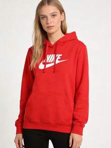 Nike 字母學院復古運動設計休閒連帽長袖衛衣LY 女款 大紅色 - 紅色 - 查看 1