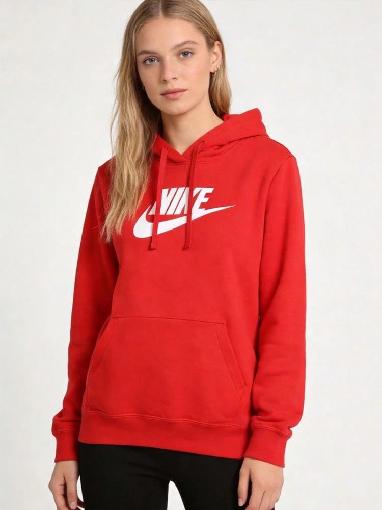Nike 字母學院復古運動設計休閒連帽長袖衛衣LY 女款 大紅色 - 紅色 - 查看 1