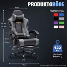 EXRACING Gaming Chair - Ergonomic Gaming Chair With Footrest, Headrest And Lumbar Support, Height Adjustable, Padded, 180 Kg - 灰色 - 查看 4