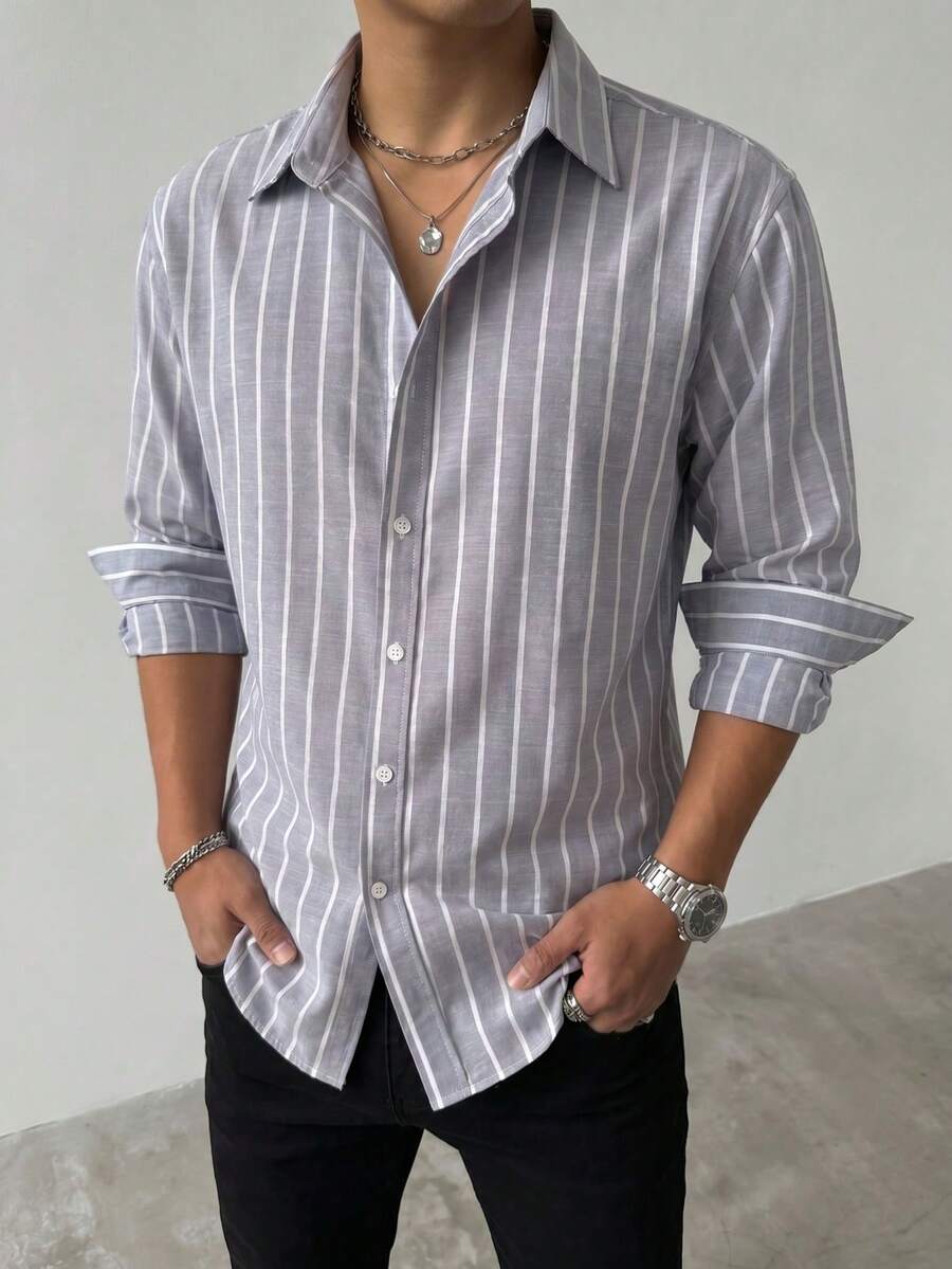 Men's Versatile Comfortable Casual Commute Striped Long Sleeve Shirt - Multicolor - View 1