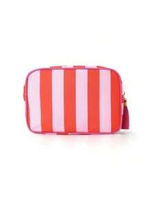 1pc Personalized Embroidered Makeup Bag, Customized Name Striped Cosmetic Bag, Bridesmaid Gift, Travel Toiletry Bag, Customized Jewelry Storage Bag, Valentine's Day Gift, Christmas Gift - Multicolor - View 14