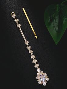 outingfit 1pc Vintage Bridal Forehead Chain Pearl Hair Chain Wedding Jewelry - Gold - View 3