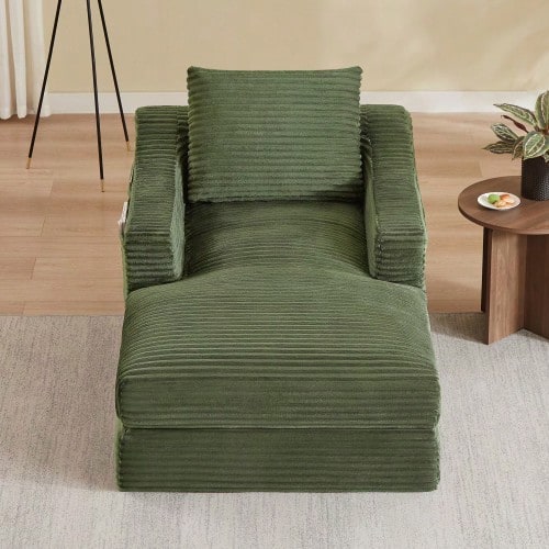 Modern Minimalist Corduroy Lazy Lounge Chair, Spacious Single Sofa Lounge Chair - Green - View 1