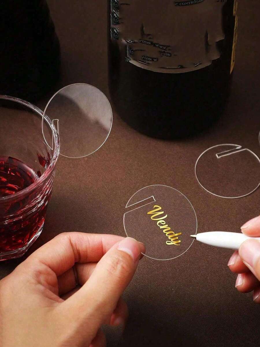 30件/組 壓克力圓形飲料杯裝飾卡，DIY婚禮生日派對玻璃杯緣插卡，適用戶外、露營、婚禮與生日用品，居家與派對裝飾