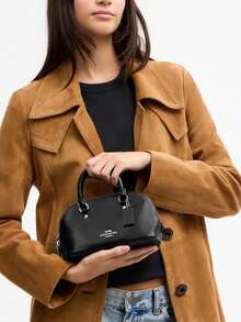 Coach Lara Mini Satchel Crossbody Bag,Leather Clutch Handbag For Women,Top Handle Wristlet Bag With Adjustable Strap - Black - View 3
