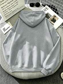 Women's Plus Size Casual Hoodie With Pockets And Cartoon Dinosaur Print, Street Style Autumn/Winter - Light Grey - View 2