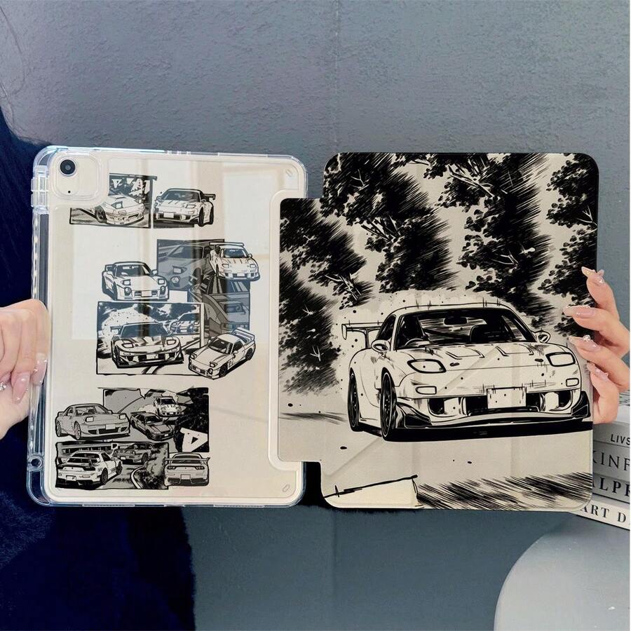 1 pieza Funda protectora para tableta con estampado de carreras vintage, soporte magnético plegable 3+Y de varios ángulos, ranura para lápiz y función de suspensión/activación automática, compatible con iPad PRO/AIR, Pad 5/6/21, Pad, MatePad, Honor Pad - Multicolor - Ver 1