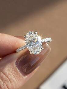 1pc Egg-Shaped Diamond Ring, Exquisite Women's Jewelry, Suitable For Daily Wear And Birthday Gift - Diamond-set Oval Ring - View 5