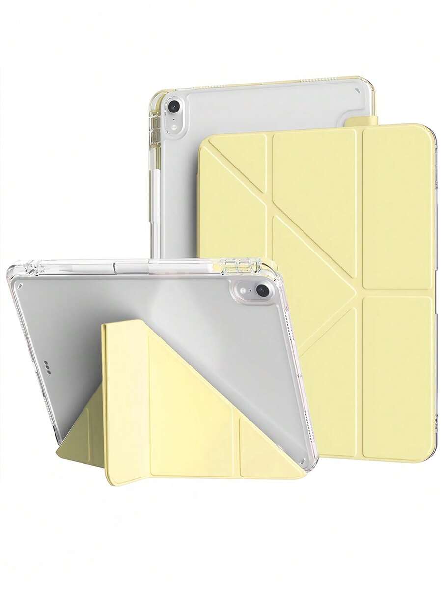 Yellow Anti-Bending Tablet Folio Case With Hidden Pen Slot, 3+Y Multi-Angle Foldable Kickstand Cover, Full Coverage Shockproof Tablet Protector, HD Clear Scratch Resistant Hard Backplate, Portable Tablet Accessory For Students & Office Daily Use - Yellow - View 1