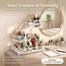 Three-Tier Lightweight Metal Cosmetic Organizer With Round Basket | Rust-Proof, Space-Saving Vanity Storage For Lipsticks, Perfumes, Skincare. Ideal Gift For Women/Girls, Durable Stylish Metal Finish For Bathroom Countertop, Perfume Display. - View 5