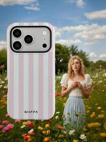GIIPPA 1件淺粉色與淺灰色白色條紋圖案設計手機殼，適用於Phone 17 Pro Max，兼容Phone 16 Pro Max、15 Pro Max、14 Pro Max，韓式高端時尚趣味手機殼，兼容11/12/13/14/15/16 Pro Max Plus，優雅設計適合男女使用，送給女友的完美禮物，適用於聖誕節、情人節、復活節、婚禮季和生日！ - 淺粉色 - 查看 7