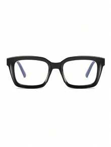 1pc European And American Fashion Square Non-Prescription Glasses New Rivet Street Style Eyeglass Frame Cross-Border Business Eyewear - Bright Black Frame White Film - View 2