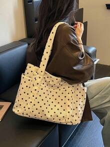 2026 New Polka Dot Large Capacity Shoulder Bag For Women, Versatile Commute Nylon Fabric Handbag, Casual Underarm Tote Bag - White - View 5