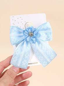 2 Stücke blaue Spitzen-Schleifen-Haarspangen für Mädchen, mit Blumen & Strass verzierte Haarspangen, exquisite kurze Krokodil-Clips, süß, niedlich, Prinzessin, Mode, minimalistische Haarspangen, Hochzeit, Alltag, Geschenk Haarspangen, Teenager Haaraccessoires - Blau - Übersicht 5