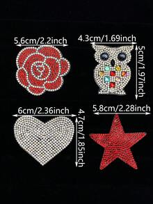 1 bolsa 4 piezas de parches de strass surtidos para planchar, estrella búho corazón rosa cristal, parche de transferencia de calor para chaqueta vaqueros sombrero bolsa decoración de ropa DIY - mezcla - Ver 2