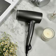 Foldable High-Power Hair Dryer With Strong Airflow. Features 2 Wind Speeds And 4 Heat Settings For Fast Hair Drying And Styling. Built-In Auto Overheat Shut-Off Protection, Comes With Detachable Nozzle. Ideal For Home And Travel Use. - Dark Grey - View 8