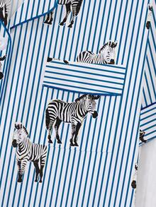 2pcs/Set Women's Pajama Set, Striped Zebra Print, Women's Loungewear, Spring/Summer Holiday Outfit, Short Sleeve Lapel Top And Shorts, Wearable As Outerwear - Multicolor - View 4