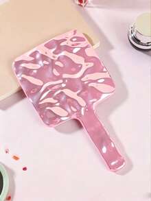 1pc Handheld Water Ripple Mirror, Portable Large Size Hand Mirror With High-End Appearance, Exquisite Style, Princess Style, Portable, Multiple Colors Available, Large Size Handheld Mirror, High Definition Mirror Surface For Makeup And Touch-Up Single-Sided Mirror - Pink - View 4
