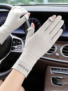 1 Pair Solid Color Casual Polyester Sun Protection Gloves, Lightweight Summer Outdoor Sports Driving Cycling UV Protection Touchscreen Gloves, Women's, Suitable For Travel And Holidays - Multicolor - View 5