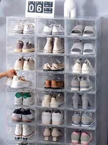 4-12pcs Transparent Stackable Shoe Boxes, Foldable Shoe Rack, Sports Shoe Storage Box, Transparent Shoe Storage Box, Suitable For Closet, Entryway, Bedroom, Wardrobe, Space-Saving, Dust-Proof, Front-Opening Storage Box, Suitable For Sports Shoes, Boots, High Heels, Flats, Daily Shoes, Home Storage - View 8