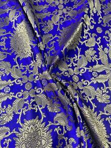 蓝色花卉提花缎面面料，金色金属花卉藤蔓提花缎面面料，柔软顺滑，透气耐用，高品质面料，适合晚礼服、服装和家居装饰。 - 1 - 查看 10