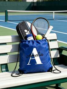 1pc Personalized Name Initial Drawstring Backpack, Multi-Color Customizable Name Drawstring Bag, Back To School Drawstring Bag, Swimming Bag, Gym Bag, Team Sports Travel Bag, Birthday Gift - Multicolor - View 2