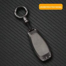 適用於 3 按鈕鋅合金鑰匙殼，相容 Focus/Mondeo/Fiesta/Kuga/Edge/Fiesta/Focus/Mondeo/Escape/Fusion 車鑰匙保護套，附登山扣 - 圓扣-一面皮革一面透明膜 - 查看 3