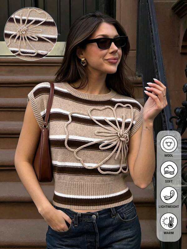Autumn/Winter New Women's Vintage Striped Colorblock Sleeveless Knit Top, Casual Preppy Style Top Summer