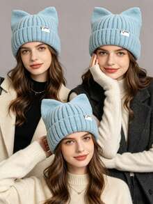 Winter New Japanese Style Cute Cat Ear Knitted Hat, Unisex Elastic Warm Ear Protection Beanie, Soft Girl Knit Cap For Autumn/Winter - Cat Ear Knitted Hat - View 7
