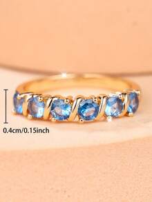 1 Elegant And Minimalist Twisted Metal Women's Ring-Translucent And Skin-Brightening A Versatile Piece Perfect For Layering With Everyday Work Outfits - Golden Yellow + Light Blue - View 5