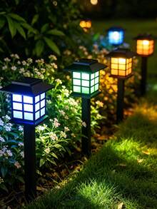 6pcs Solar Powered Outdoor Pathway Lights, Small House Solar Garden Decorative Walkway Lights Waterproof Solar Landscape LED Lighting, Suitable For Yard Lawn Path Garden Driveway - Multicolor - View 1