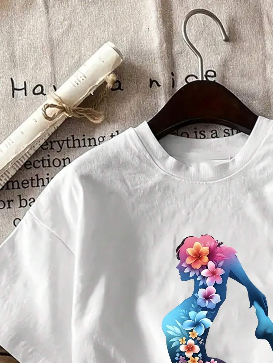 Lightweight White Tee With Yoga Posture And Chakra Design. Comfortable Bohemian Style, Perfect For Meditation And Casual Summer Outfits. - 白色 - 查看 1