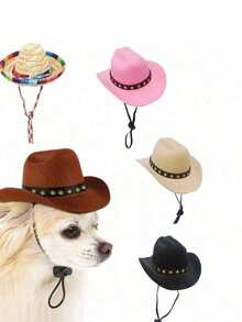 Topi Hewan Peliharaan - Topi Koboi Hewan Peliharaan, Topi Pelindung Matahari Koboi Barat Baru, Cocok untuk Anjing dan Kucing, Perlindungan Matahari di Luar Ruangan, Properti Foto Pesta Ulang Tahun, Aksesori Kostum Anak Anjing - MultiWarna - View 6