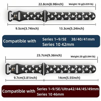 Miniso 1pc Fashionable Cute Disney Cartoon Soft Elastic Breathable Comfortable Replacement Watch Band, Compatible With Apple Watch Ultra Series SE/11/10/9/8/7/6/5/4/3/2/1, Suitable For Samsung And Honor Smartwatches (38mm/40mm/41mm/42mm/46mm/45mm/44mm/49mm Silicone Strap, Unisex, Suitable As A Gift For Friends And Family)