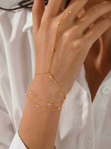 1pc Stainless Steel Connected Finger Bracelet Chain Beaded Finger Jewelry - Beaded Necklace - View 1