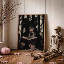 1 Stück Leinwand Wandkunst, gerahmte Wanddekoration, Dark Academia Gothic Lolita Mädchen beim Lesen Leinwandgemälde Vintage Ölgemälde, atmosphärisches schwarzes Rosen-Kerzen-gestreifter Hintergrund ungerahmtes Poster, ästhetischer dekorativer Wanddruck, geeignet für moderne Heimdekoration, Raumdekoration, Wohnheimdekoration, Schlafzimmerdekoration, Wohnzimmerdekoration, Badezimmerdekoration, Küchendekoration - Lesendes Mädchen - Übersicht 2