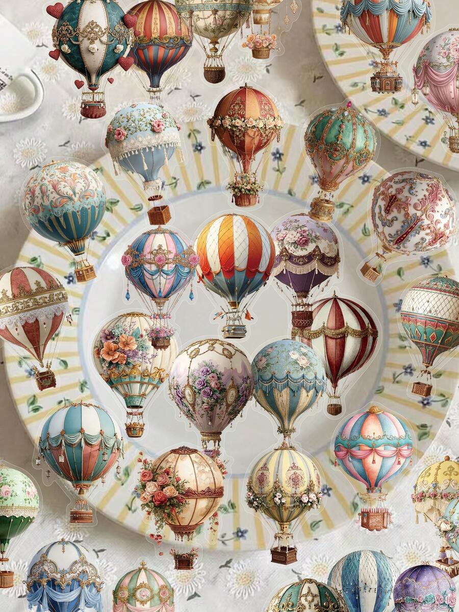 50/150/250pcs Vintage Hot Air Balloon Stickers For Scrapbooking, Journaling, Planner, Luggage, Envelope, Greeting Card, Notebook, Tablet, Water Bottle - Retro Hot Air Balloon - View 1