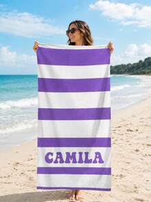Customizable Personalized Text Macaron Striped Beach Towel - Soft, Quick-Drying, Portable, Essential For Autumn Beach Vacation, Ideal Gift For Graduation Trip, Back To School Season, Also Suitable For Beauty Salon, Hotel, Sports Venue, Home Decor, Skincare And More - Horizontal Striped Beach Towel - View 8