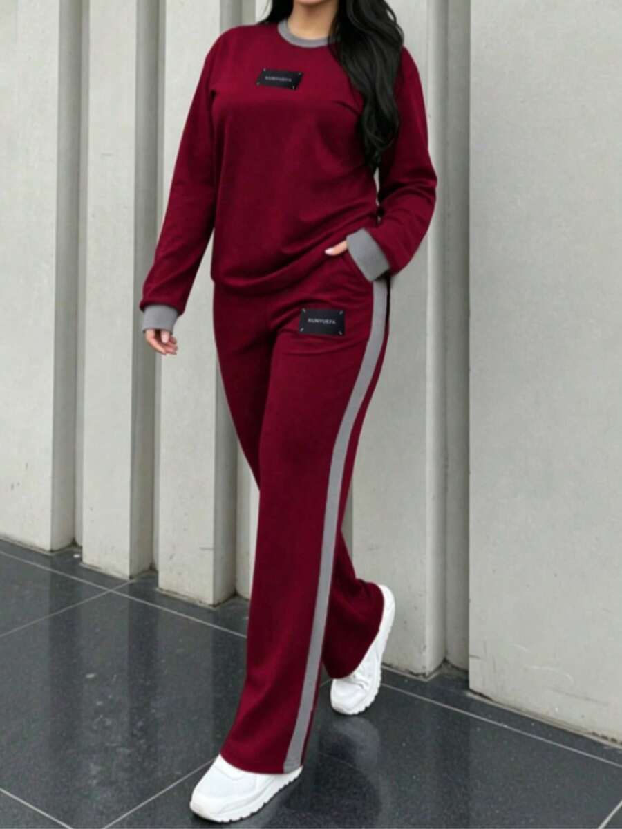 Women's New Contrast Color Elegant Casual 2 Pieces Set For Sports And Daily Wear, All Seasons - Red - View 1