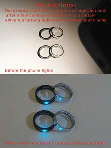 ATLVXJL 4pcs/Set Luminous Couple/Family/Friendship Stainless Steel Rings With Sun And Moon Elements, Glow-In-The-Dark Casual Jewelry Rings For Daily Wear And Holiday Gifts - Multicolor - View 3
