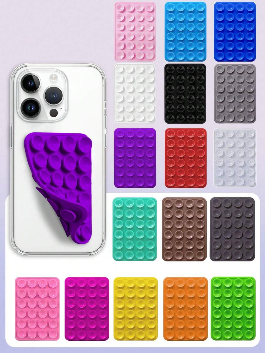 Reusable Double Sided Silicone Suction Pad, Multicup Phone Suction Holder, Hands-Free Mobile Phone Mount For Mirror Window Tile, Portable Accessory For Makeup, Cooking, Workout, Video Recording & Live Streaming - Multicolor - View 1