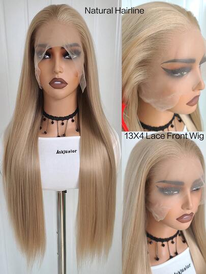 13*4 Gold Synthetic Lace Front Wig, Pre-Plucked, Natural Hairline, Women's Long Wig, Glueless Straight Hair, Gold Lace Front Synthetic Wig, Heat-Resistant Fiber Hair, 24 Inch