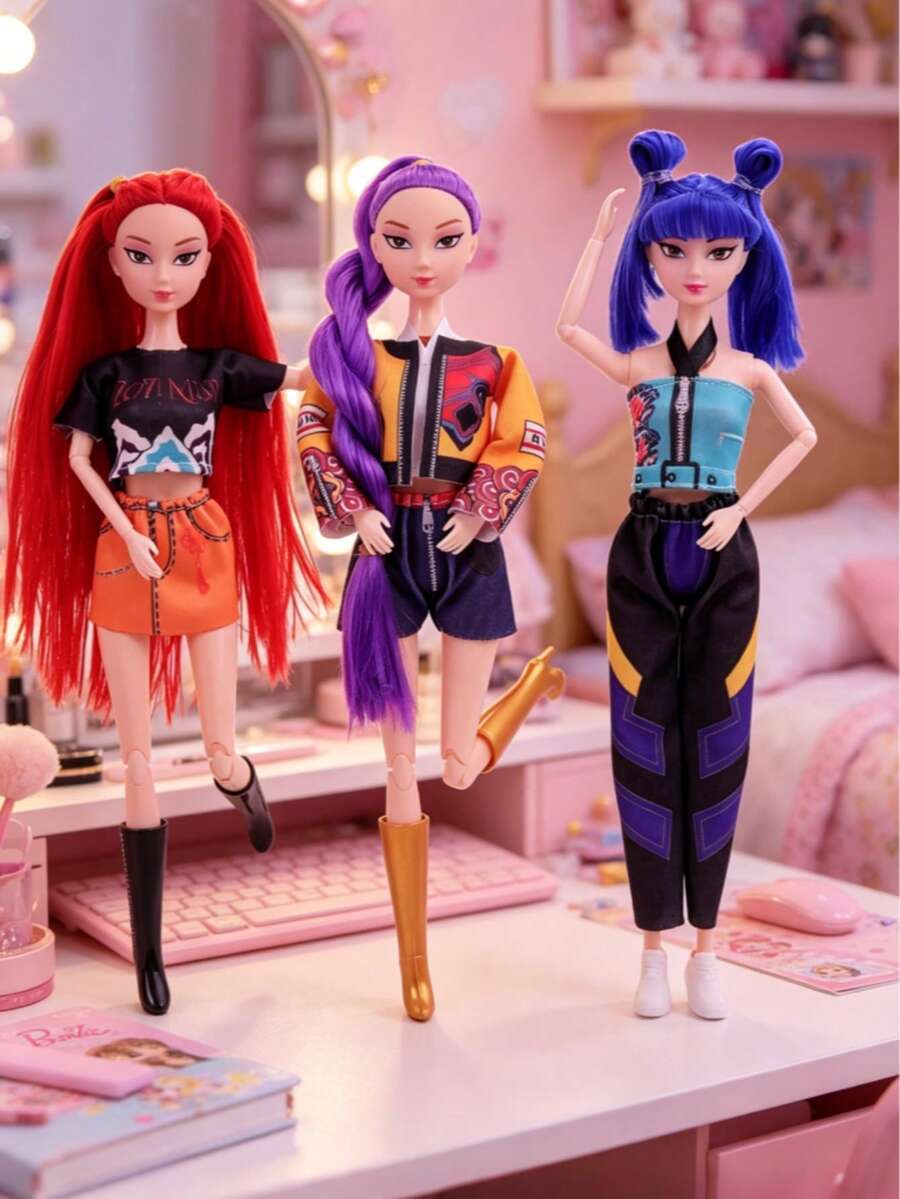 3件組 K-POP 女團娃娃,韓國女團人偶,適合生日禮物、派對禮物、返校禮物、復活節禮物 - 彩色 - 查看 1
