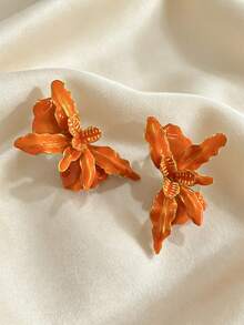 1 Pair Summer Fresh Bohemian Style Elegant Orange Enamel 3D Orchid Design Women's Earrings, Suitable For Island Travel Photography, Daily Wear, Vacation, Party - Orange - View 5
