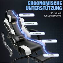 Chaise de jeu EXRACING - Chaise de jeu ergonomique avec repose-pieds, appui-tête et soutien lombaire, réglable en hauteur, rembourrée, supporte jusqu'à 180 kg. - Blanc - Voir 5