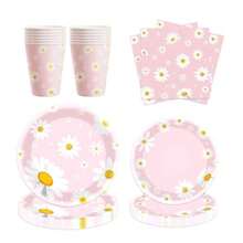 80 Pcs Daisy Plates And Napkins Party Plies Boho Groovy Disposable Tableware Dinnerware Set Includes Flower Paper Plates Napkins Cups For Hippie Birthday Decor - 粉紅色的 - 查看 1