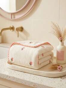1pc Customized Embroidered Fruit Bath Towel, Cherry & Peach Pattern, Exquisite French Minimalist Wabi-Sabi Style, Healing Companion Doll Vibe, Dopamine Bath Wrap, Gift For Family & Friends, Suitable For Young Girls Home SPA Travel - Multicolor - View 11