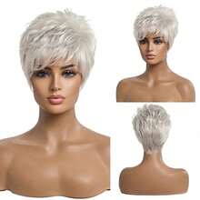 Pixie Cut Wig With Bang Wigs For Women And Lady, Straight Layered Hairstyle, Gray Short Human Hair Wigs Fashion-Forward, Elegant Wigs - Multicolor - View 4