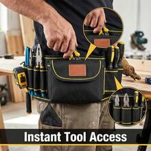 Multifunctional Tool Waist Bag, Large Capacity Tool Pouch With Multiple Hanging Rings, Thickened Fabric With Reinforced Stitching In Stress Areas, Quick-Release Adjustable Waist Belt, Compartmentalized Pockets For Various Hardware Tools, Wearable Tool Storage Bag For Home Improvement, Electrician, Construction And Repair - Black - View 11